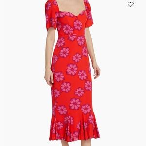 Floral Red and Pink Midi Dress